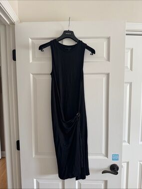 ALL SAINTS Black Midi Dress with Side Ring Detail